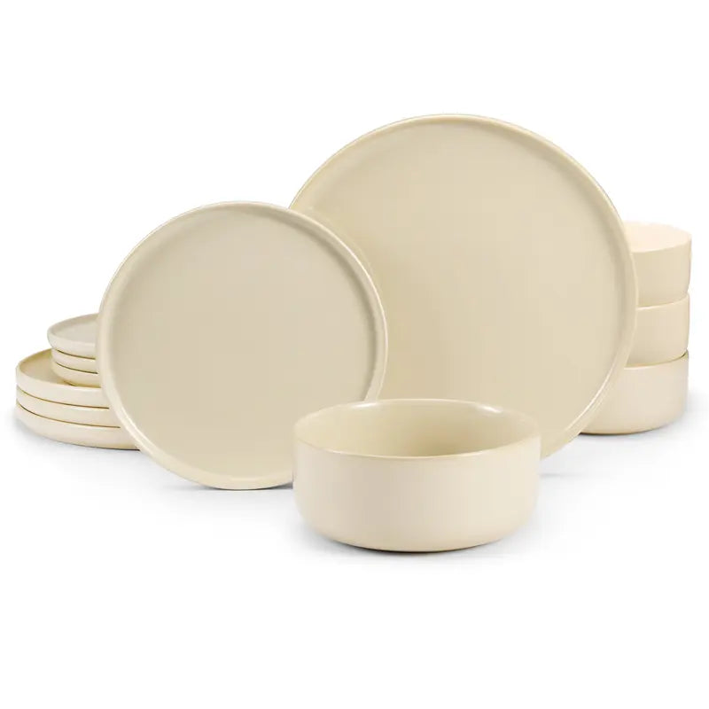 Ceramic tableware set, 12 pieces, servings for 4 people (bowls and plates)